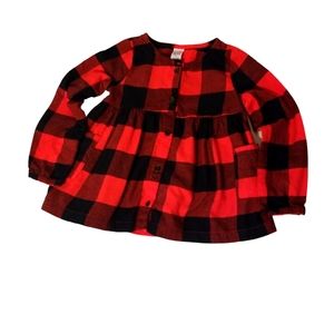 Red & black checked flannel girls sz 4 t button up shirt.